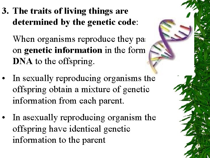 3. The traits of living things are determined by the genetic code: When organisms