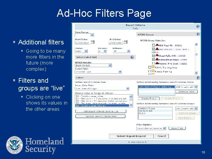 Ad-Hoc Filters Page § Additional filters § Going to be many more filters in