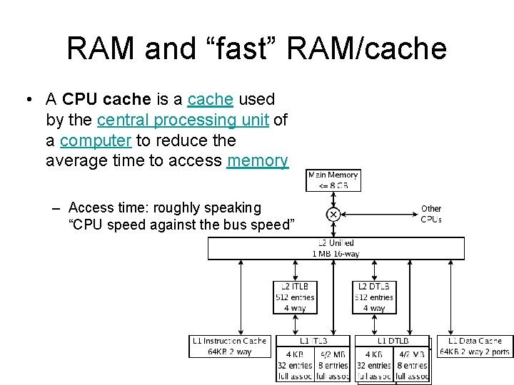 RAM and “fast” RAM/cache • A CPU cache is a cache used by the RAM and “fast” RAM/cache • A CPU cache is a cache used by the