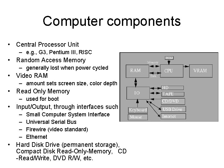 Computer components • Central Processor Unit – e. g. , G 3, Pentium III, Computer components • Central Processor Unit – e. g. , G 3, Pentium III,