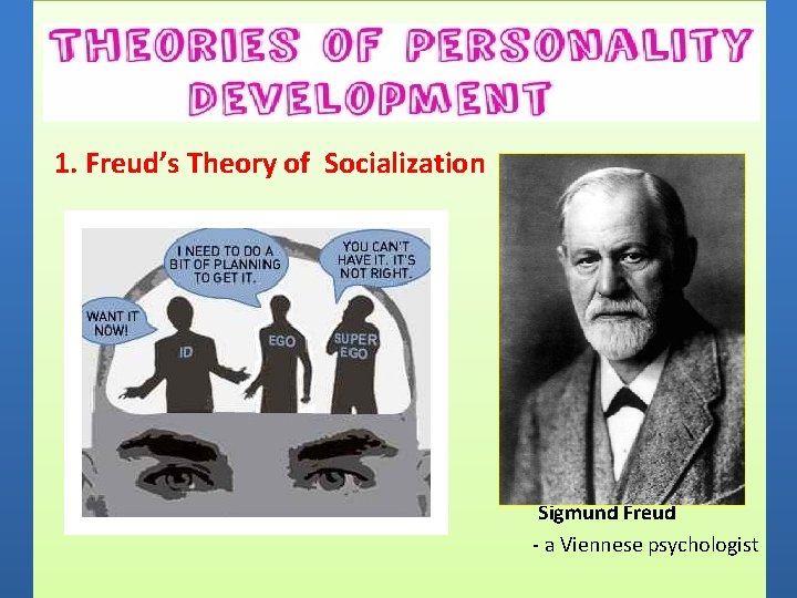 1. Freud’s Theory of Socialization Sigmund Freud - a Viennese psychologist 