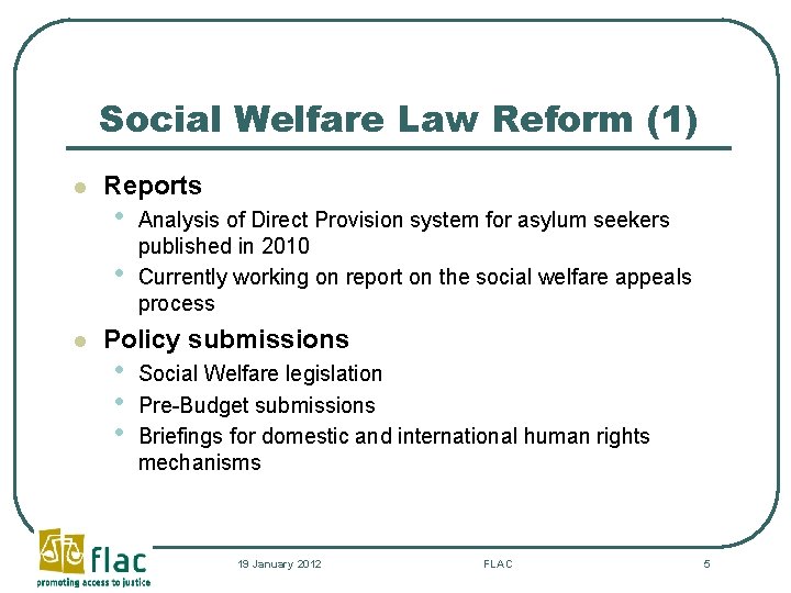 Social Welfare Law Reform (1) l Reports • • l Analysis of Direct Provision