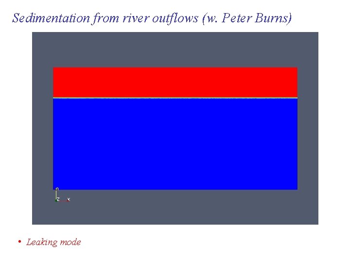 Sedimentation from river outflows (w. Peter Burns) • Leaking mode 
