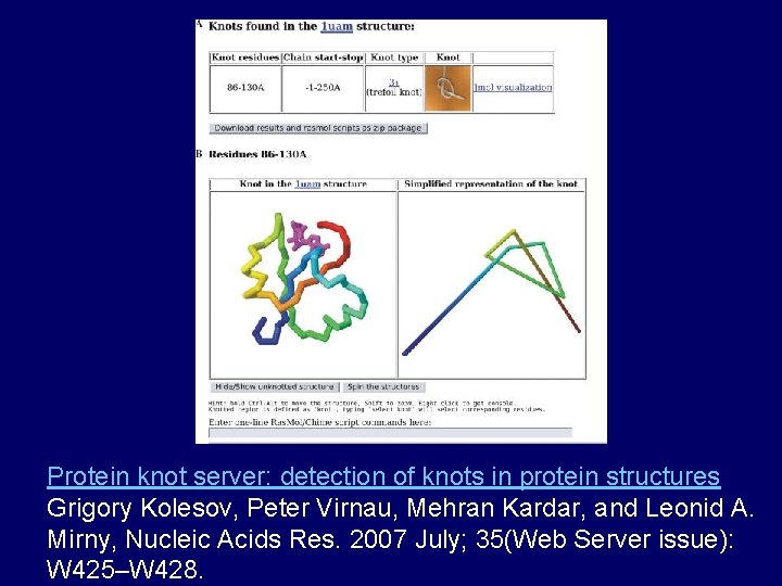 Protein knot server: detection of knots in protein structures Grigory Kolesov, Peter Virnau, Mehran