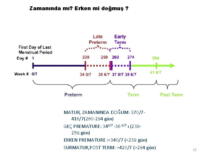 Zamanında mı? Erken mi doğmuş ? MATUR, ZAMANINDA DOĞUM: 370/7416/7(260 -294 gün) GEÇ PREMATURE: