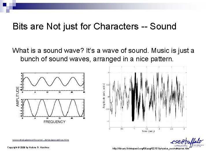 Bits are Not just for Characters -- Sound What is a sound wave? It’s