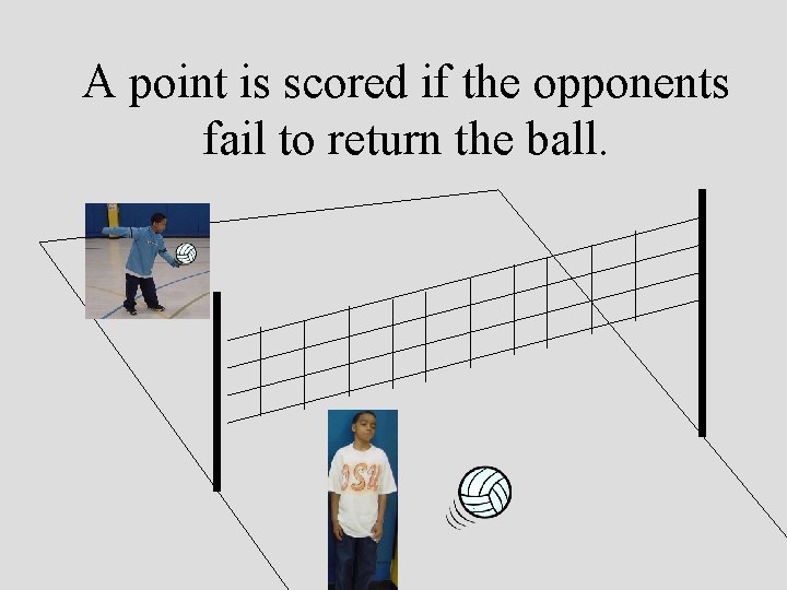 A point is scored if the opponents fail to return the ball. 