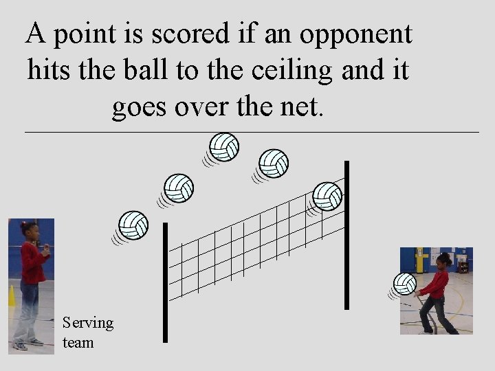 A point is scored if an opponent hits the ball to the ceiling and