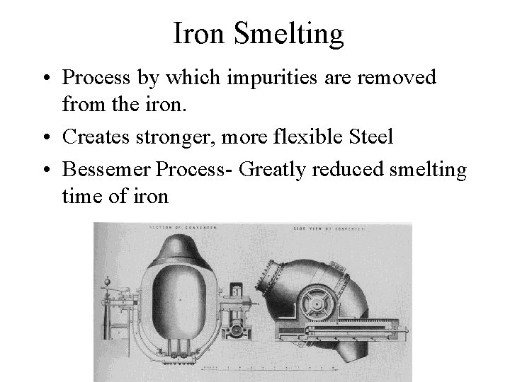 Iron Smelting • Process by which impurities are removed from the iron. • Creates