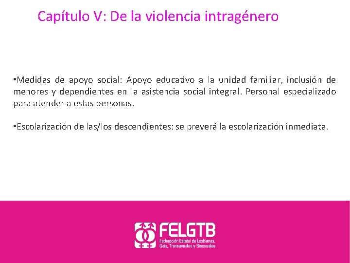 Capítulo V: De la violencia intragénero • Medidas de apoyo social: Apoyo educativo a