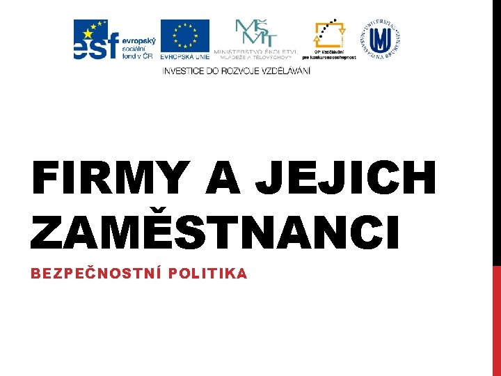 FIRMY A JEJICH ZAMĚSTNANCI BEZPEČNOSTNÍ POLITIKA 