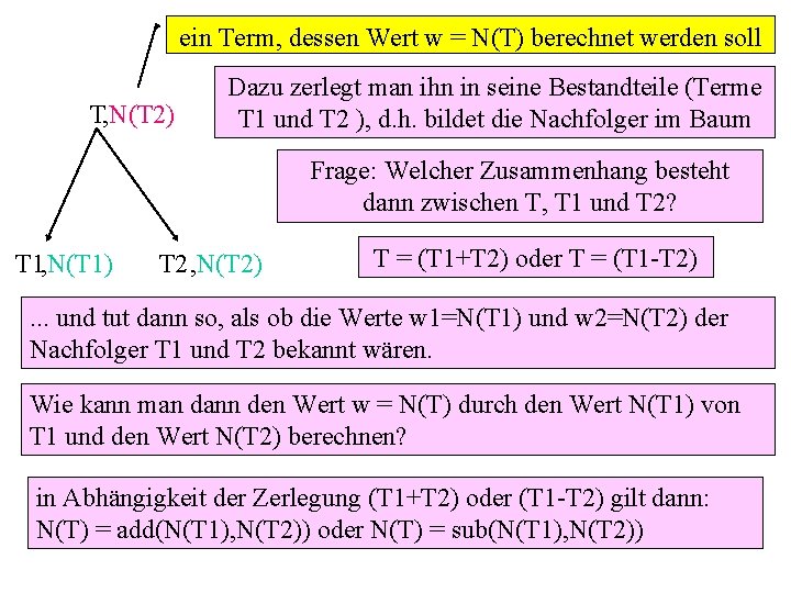 ein Term, dessen Wert w = N(T) berechnet werden soll T, N(T 2) Dazu