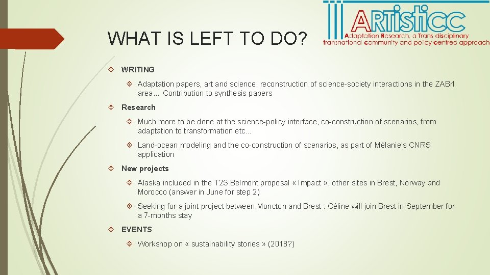WHAT IS LEFT TO DO? WRITING Adaptation papers, art and science, reconstruction of science-society