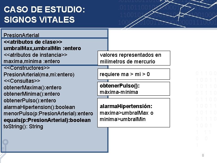 CASO DE ESTUDIO: SIGNOS VITALES Presion. Arterial <<atributos de clase>> umbral. Max, umbral. Min