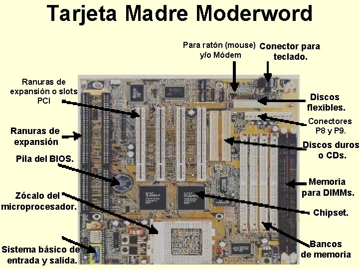 Tarjeta Madre Moderword Para ratón (mouse) Conector para y/o Módem teclado. Ranuras de expansión