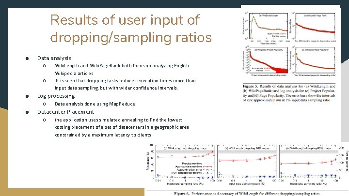 Results of user input of dropping/sampling ratios ● Data analysis ○ ○ ● Log