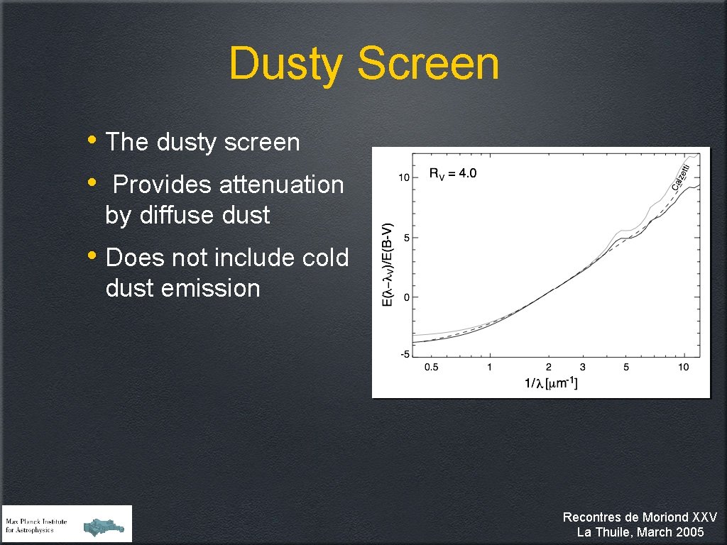 Dusty Screen • The dusty screen • Provides attenuation by diffuse dust • Does