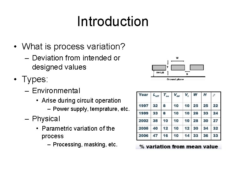 Introduction • What is process variation? – Deviation from intended or designed values •