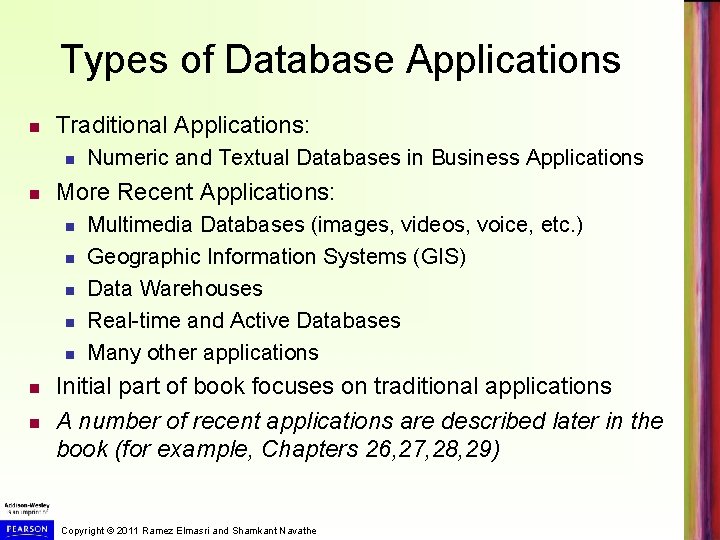 Types of Database Applications Traditional Applications: More Recent Applications: Numeric and Textual Databases in