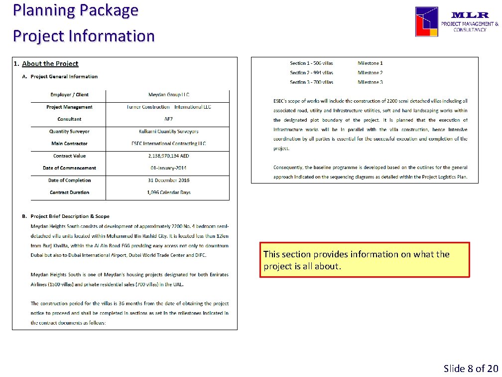 Planning Package Project Information This section provides information on what the project is all Planning Package Project Information This section provides information on what the project is all