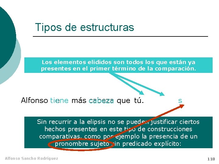 Tipos de estructuras Los elementos elididos son todos los que están ya presentes en