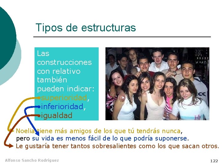 Tipos de estructuras Las construcciones con relativo también pueden indicar: • superioridad, • inferioridad,