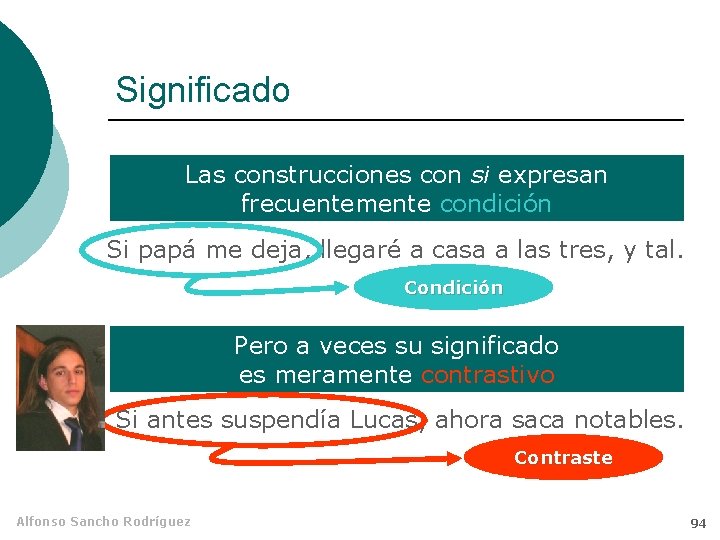 Significado Las construcciones con si expresan frecuentemente condición Si papá me deja, llegaré a