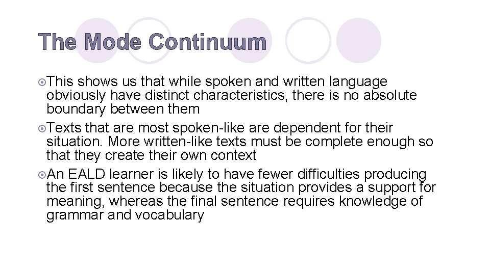 The Mode Continuum ¤This shows us that while spoken and written language obviously have