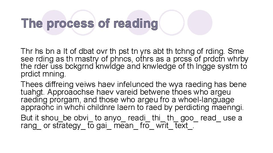 The process of reading Thr hs bn a It of dbat ovr th pst