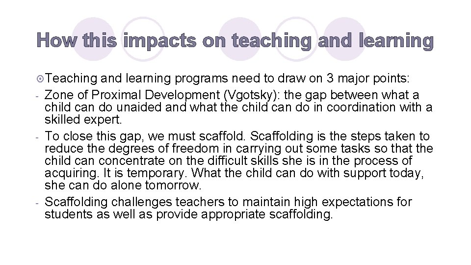 How this impacts on teaching and learning ¤ Teaching - - - and learning