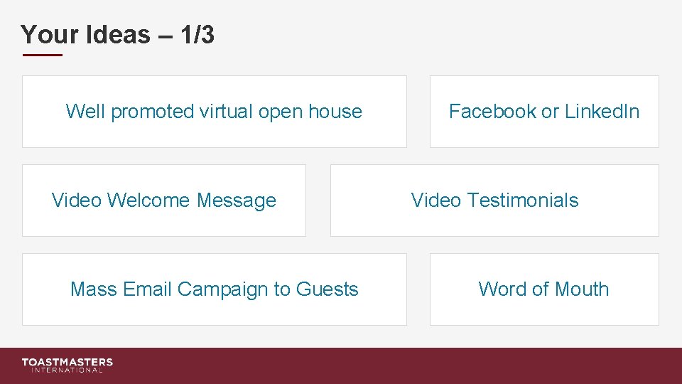 Your Ideas – 1/3 Well promoted virtual open house Video Welcome Message Mass Email