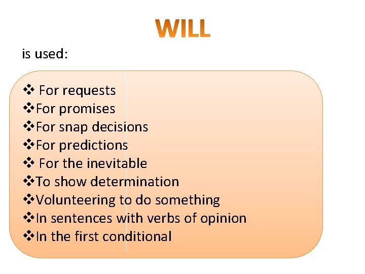 is used: v For requests v. For promises v. For snap decisions v. For