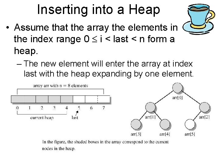 Inserting into a Heap • Assume that the array the elements in the index