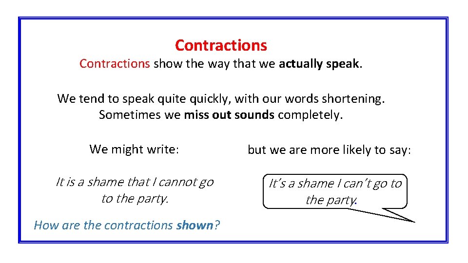 Contractions show the way that we actually speak. We tend to speak quite quickly,