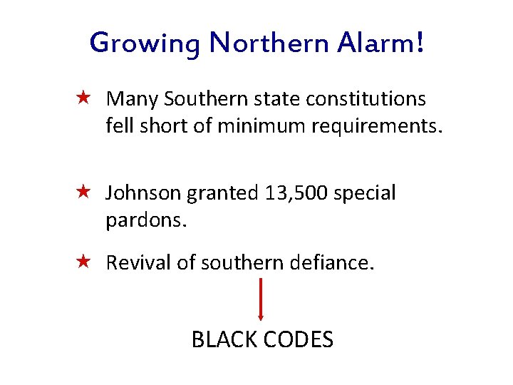 Growing Northern Alarm! « Many Southern state constitutions fell short of minimum requirements. «