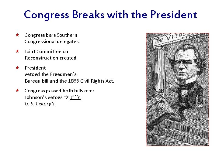 Congress Breaks with the President « Congress bars Southern Congressional delegates. « Joint Committee