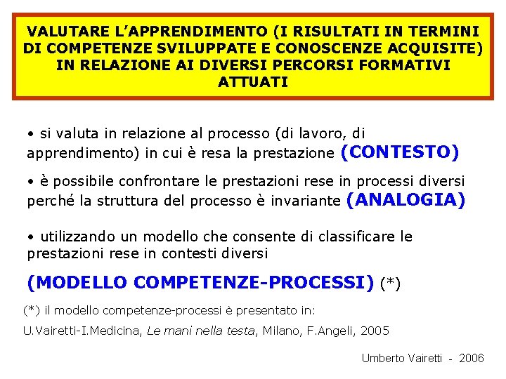 VALUTARE L’APPRENDIMENTO (I RISULTATI IN TERMINI DI COMPETENZE SVILUPPATE E CONOSCENZE ACQUISITE) IN RELAZIONE