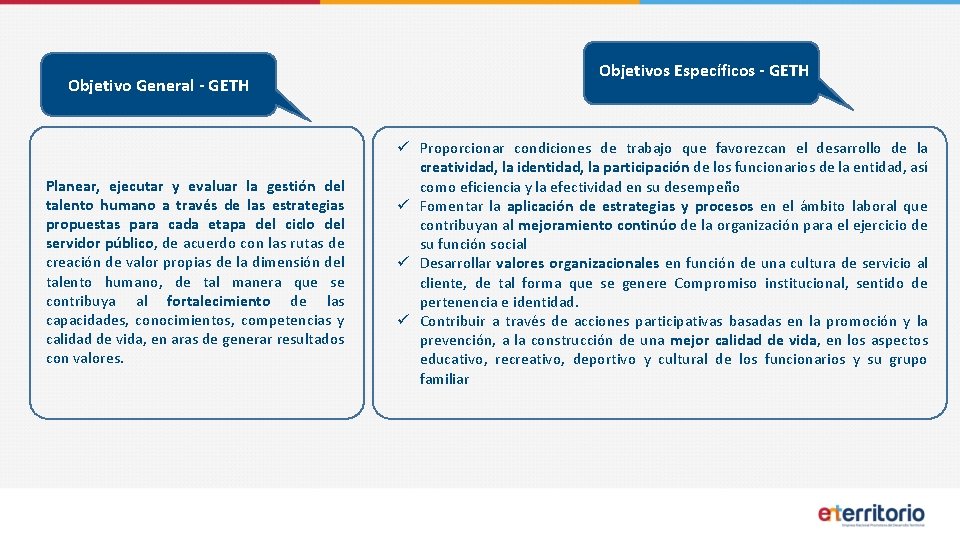 Objetivo General - GETH Planear, ejecutar y evaluar la gestión del talento humano a