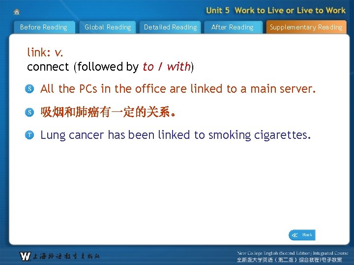 Before Reading Global Reading Detailed Reading After Reading Supplementary Reading link: v. connect (followed