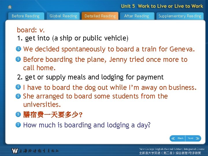 Before Reading Global Reading Detailed Reading After Reading Supplementary Reading board: v. 1. get