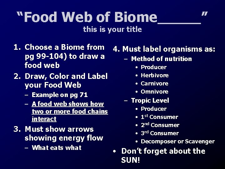 “Food Web of Biome_____” this is your title 1. Choose a Biome from 4.