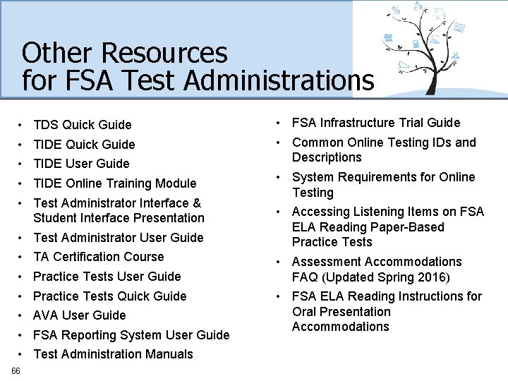 Other Resources for FSA Test Administrations • • • TDS Quick Guide • •