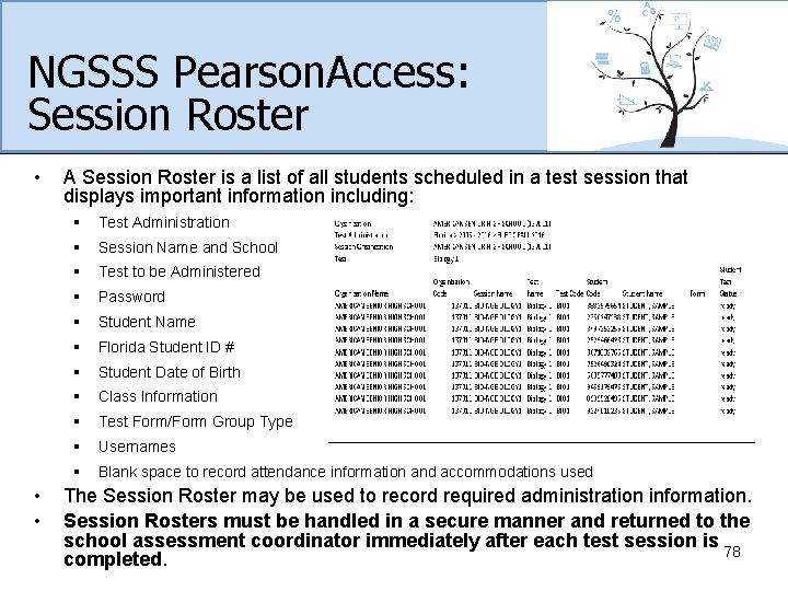 NGSSS Pearson. Access: Session Roster • • • A Session Roster is a list
