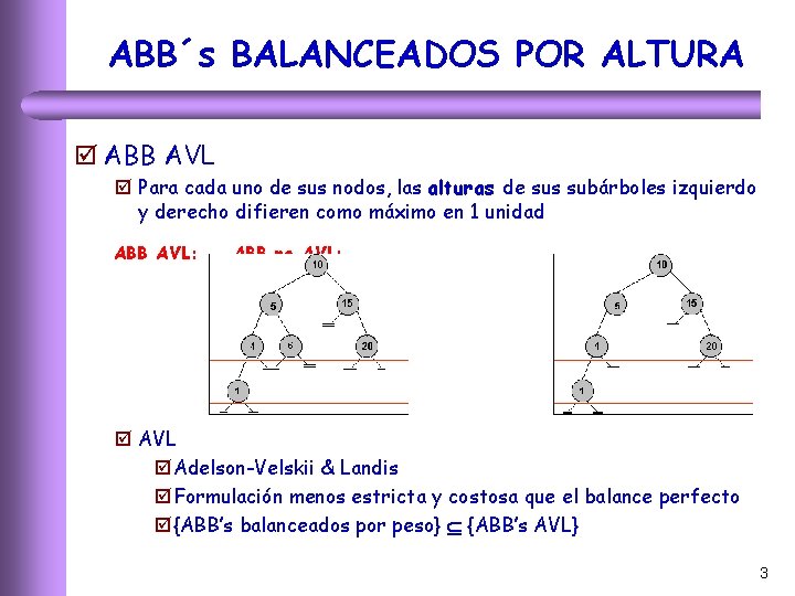 ABB´s BALANCEADOS POR ALTURA þ ABB AVL þ Para cada uno de sus nodos,