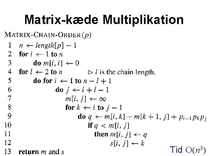 Matrix-kæde Multiplikation Tid O(n 3) 