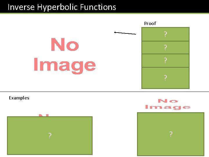 Inverse Hyperbolic Functions Proof ? ? Examples ? ? 