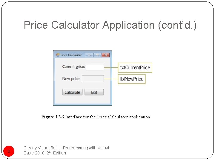 Price Calculator Application (cont’d. ) Figure 17 -3 Interface for the Price Calculator application