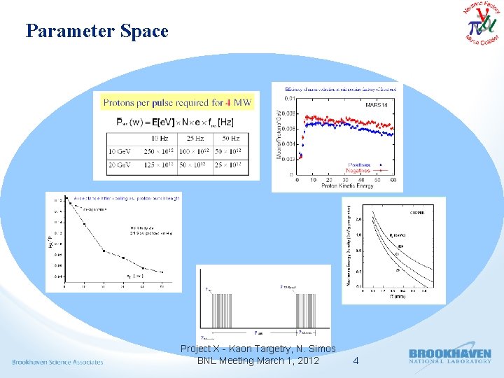 Parameter Space Project X - Kaon Targetry, N. Simos BNL Meeting March 1, 2012