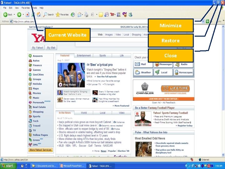 Minimize Current Website Restore Close 