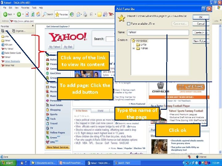 Click any of the link to view its content To add page: Click the